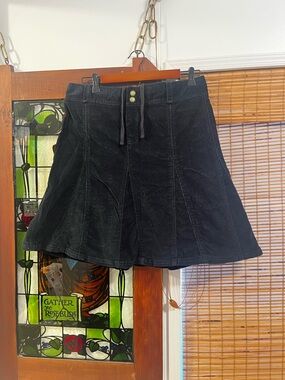 Athleta Black A-Line Corduroy Skirt with Drawstring Waist